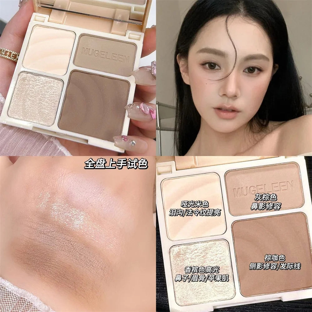Tidesmit 4-color matte highlighter and contour palette shade swatch for 3D facial sculpting and brightening