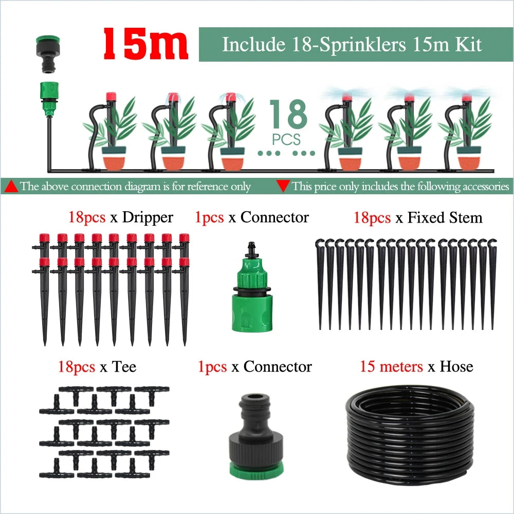 50-5M Automatic Garden Irrigation System Adjustable 13cm Sprinkler Smart Timer Greenhouse Yard Watering Kit Strong Flux