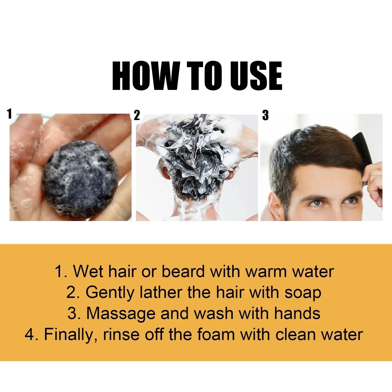 Polygonum Multiflorum Black Hair Soap Darkening Shampoo Bar Repair Gray White Color Dye Face Hair Body Shampoo For Man Women