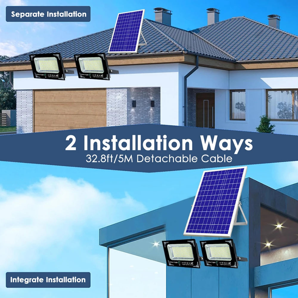 500W 6000mAh Solar Flood Lights Dual Lights, Remote Control Powered Spotlight Outdoor Garden Waterproof IP65 Villa Street Lamp