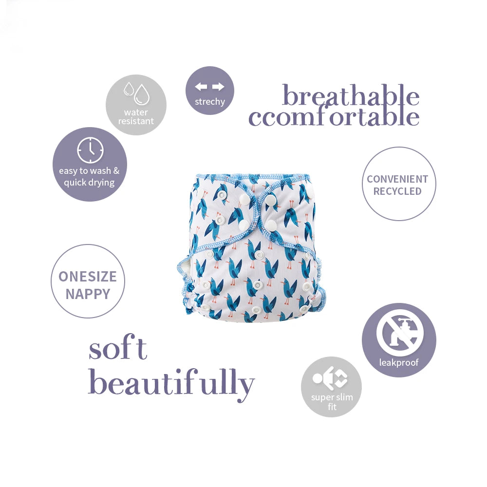 HappyFlute New Print  AI2 Snap Insert Bamboo Cotton&Velour OS Baby Napp One Piece Pack Baby Waterproof Night Diaper