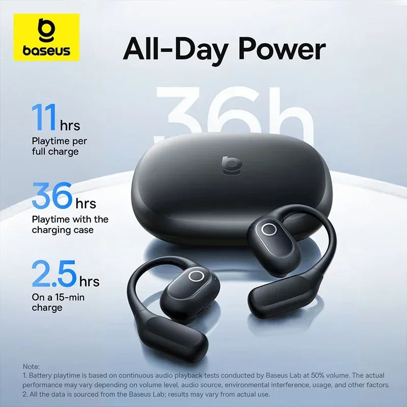 Baseus Eli 2i Fit Open-Ear Earphones True Wireless Bluetooth 6.0 Ear Hooks Headphones IPX5 Waterproof Sports Earbuds Bass Boost Tidesmit