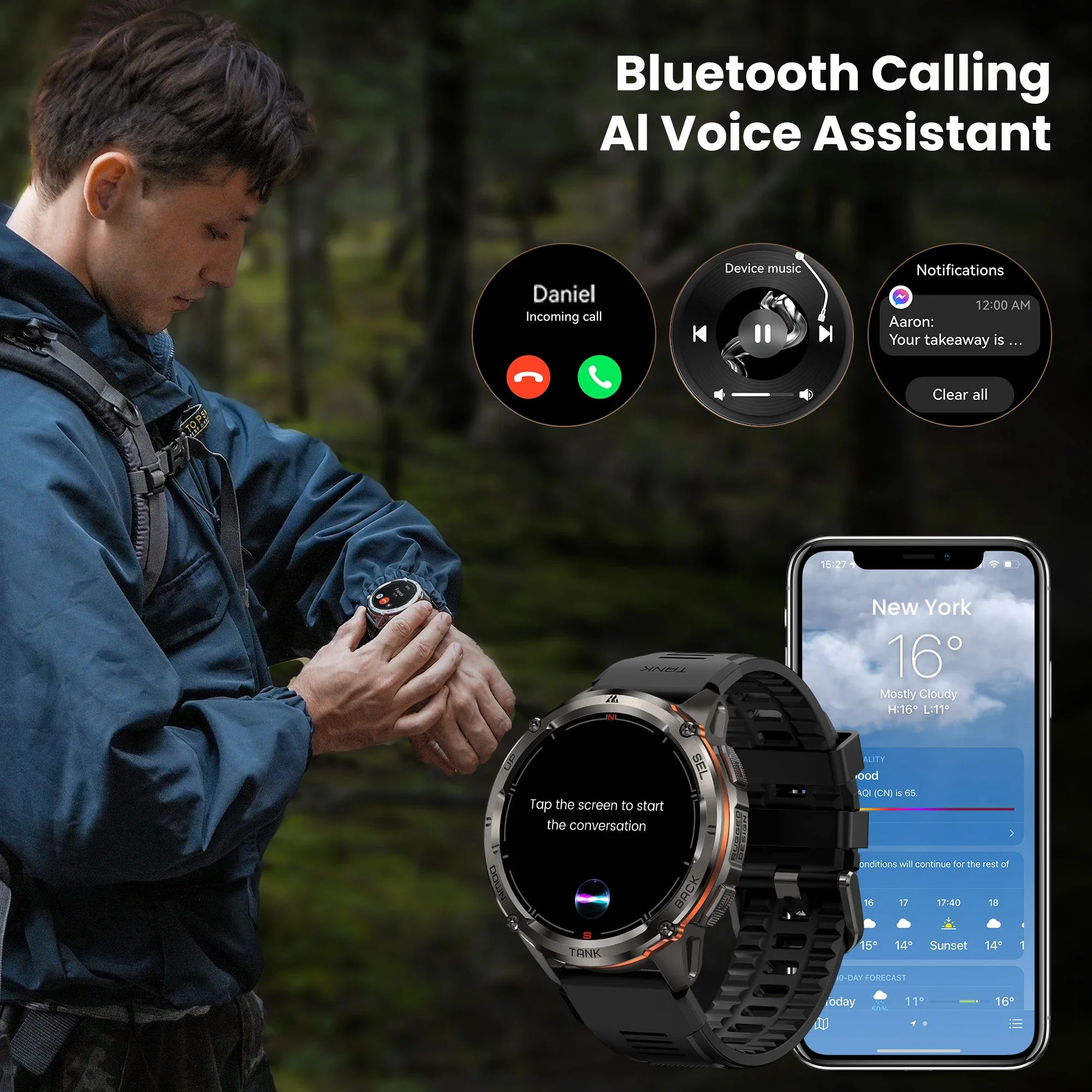KOSPET TANK T3 Ultra 2 GPS Smart Watch for Men Bluetooth Call 5ATM IP69K Waterproof Men's Watch Stainless Steel Health Monitor