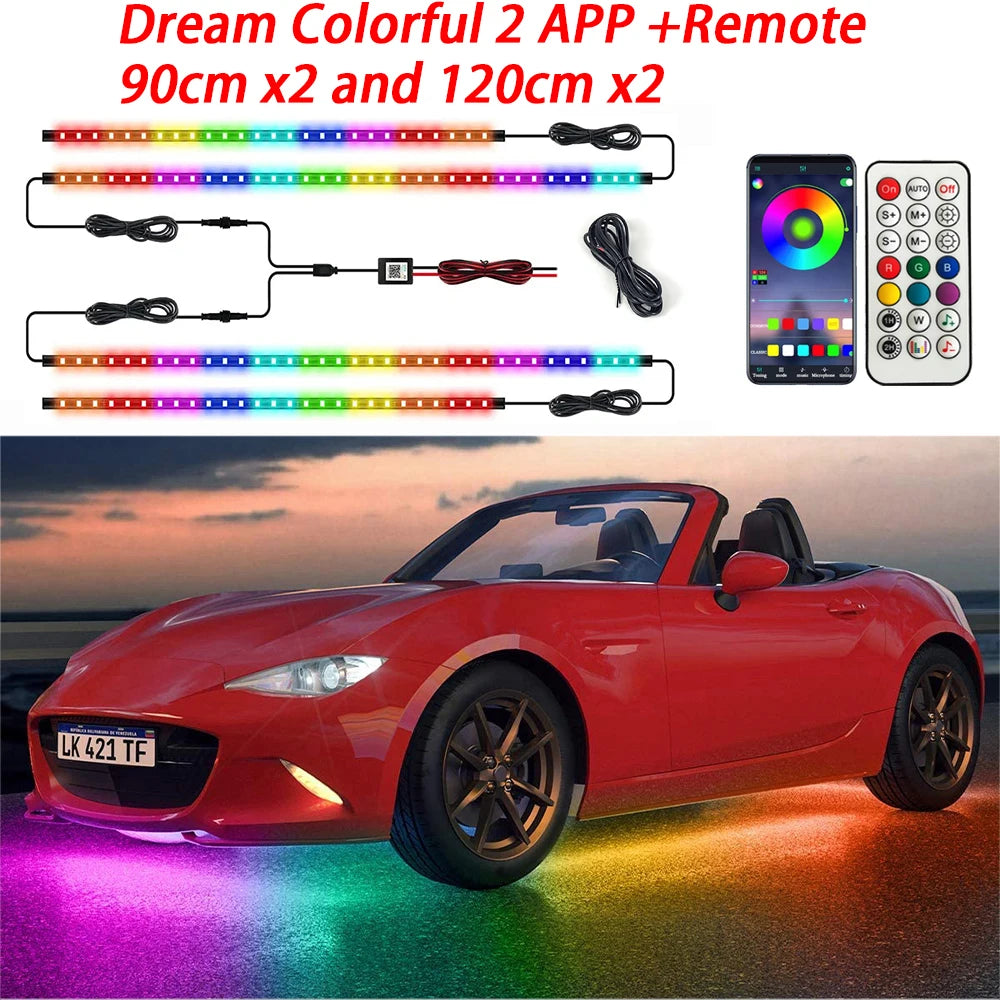 RGB Car Underglow Lights - Smart App Controlled LED Neon Kit Dream 2 90x2-120x2 Tidesmit