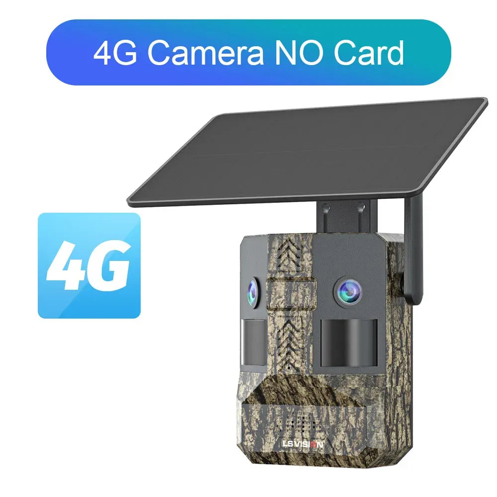 Camouflage outdoor solar trail camera with 4G cellular and dark solar panel