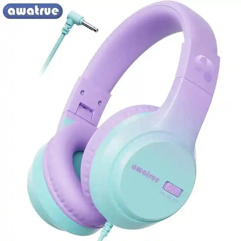Kids Wired Headphones - Stereo Sound & Durable 3.5mm Plug PurpleGreen Tidesmit