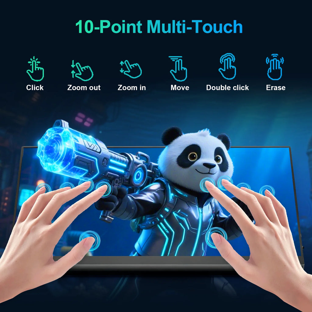 14 Inch 1200P FHD IPS Touch Portable Monitor 10-Point Capacitive Touch 75x75 VESA Low Blue Light Type‑C Mini HDMI Compatible PS5