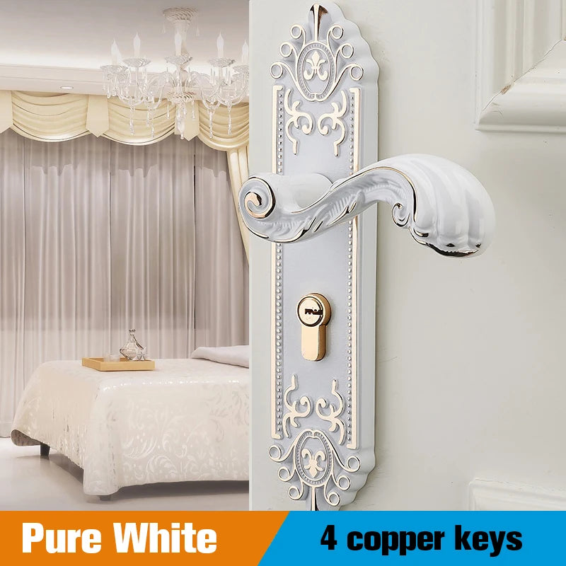 KAK European Style Gold Door Locks with Keys Door Handle Ivory White Security Entrance Door Lock Mute Anti-theft Door Hardware