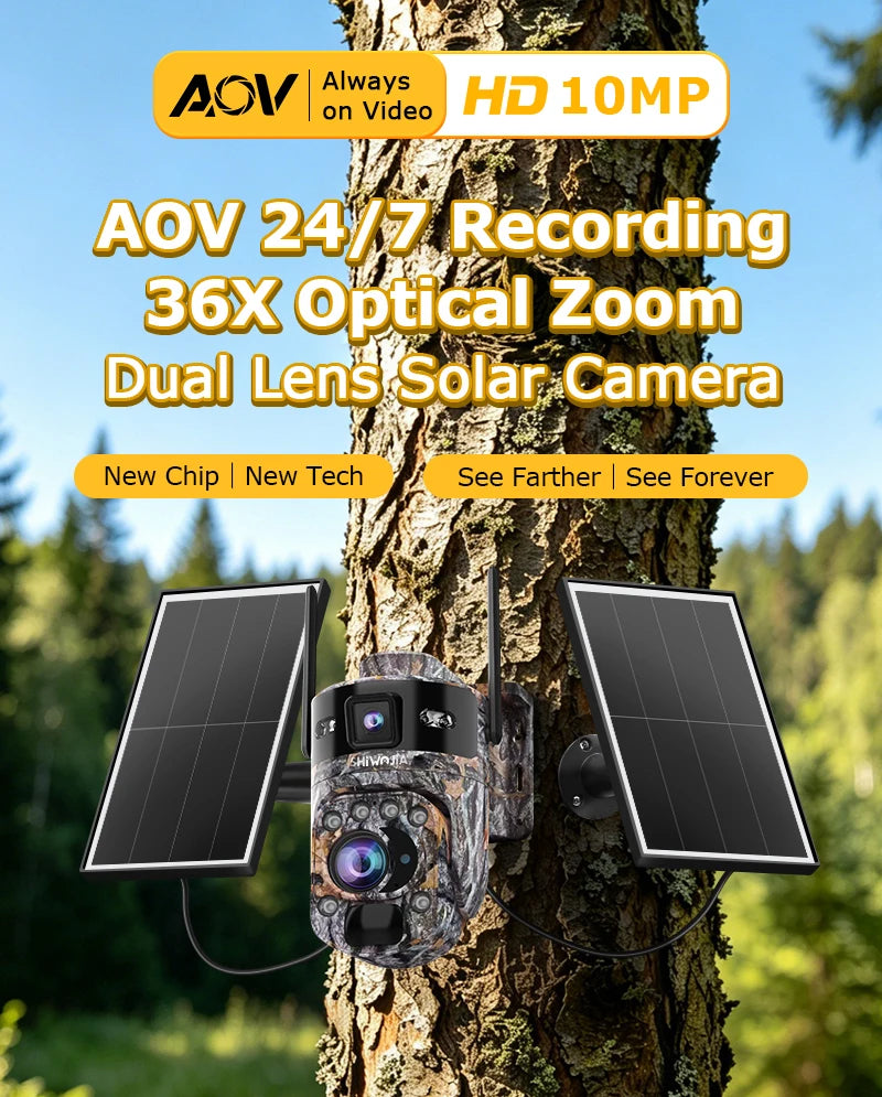 SHIWOJIA 60X 10MP AOV+PIR Outdoor Surveillance Camera WIFI/4G SIM Ai Tracking Human Detection Dual Screen CCtv Security Cam