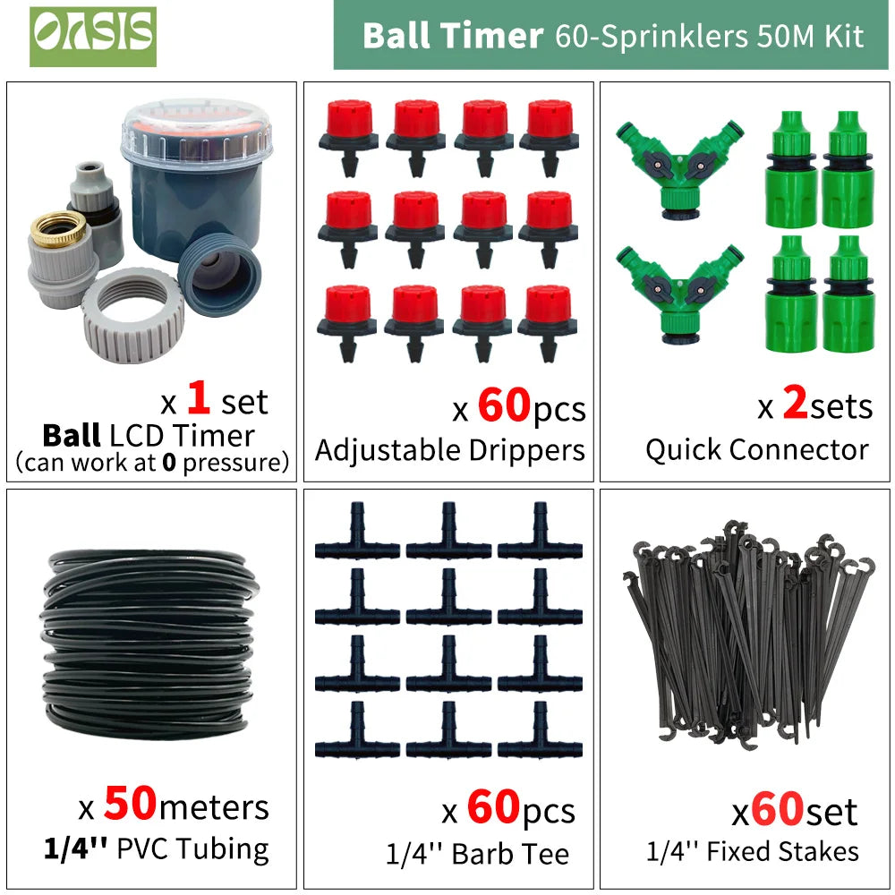 OASIS 50M-5M DIY Drip Irrigation System Automatic Watering Garden Hose Micro Drip Watering Kits with Adjustable Drippers