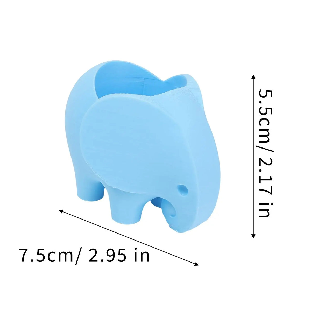 Blue elephant-shaped ceramic pot size diagram: 7.5cm x 5.5cm x 2.1in