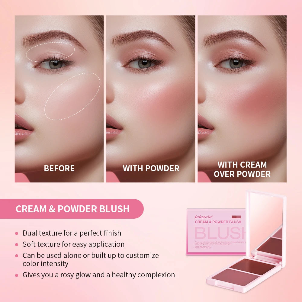 Tidesmit cream and powder blush palette swatch in peach and pink shades for long-lasting high pigment face makeup