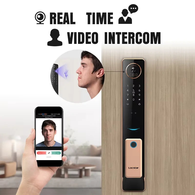 2026 Tuya Wifi Golden Video 3D Face Recognition Fingerprint Digital Smart Door Lock From Alibaba Certification Factory