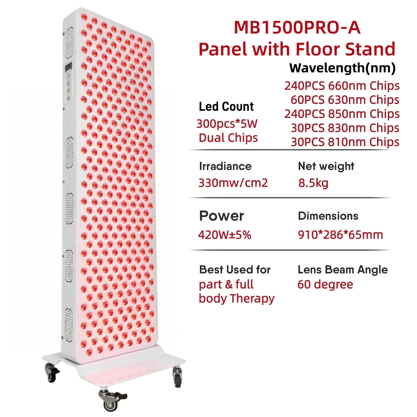 Elite Grade Red Light Therapy Panel For Face Body Dual Chip 630nm 660nm Red 810nm 830nm 850nm Near Infrared LED Beauty Devices