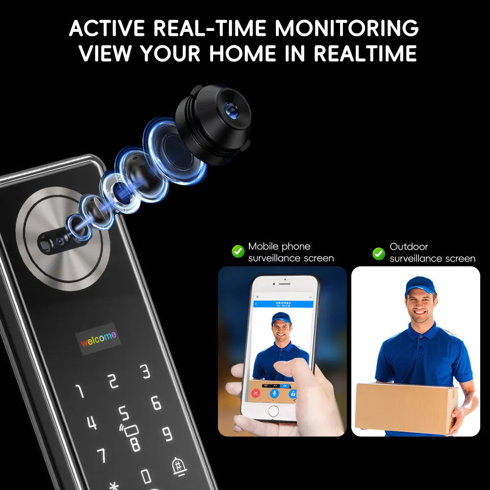 SANKESONG Smart Lock Real Time Intercom Wifi Camera Fingerprint Intelligent Palm Vein 3D Face Recognition Door Lock  DualBattery