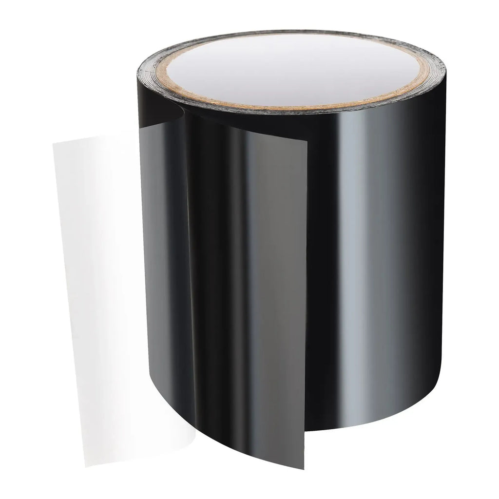 Waterproof patch seal tape roll, black strip with clear release liner backing