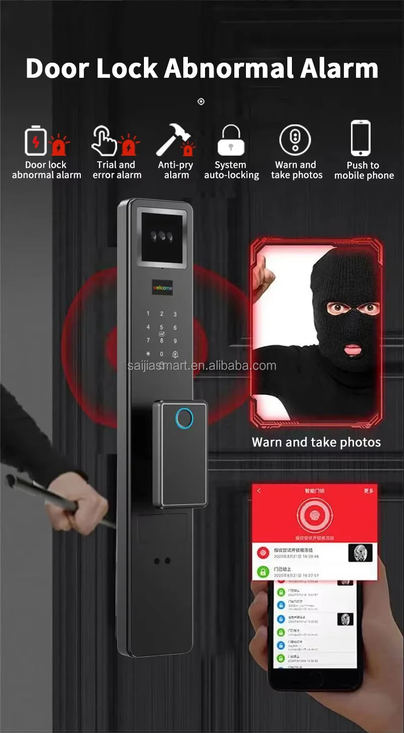 3D Face Recognition Tuya Video Intercom Security Fingerprint Card Unlocking Smart Home Camera Door Lock 9 Languages