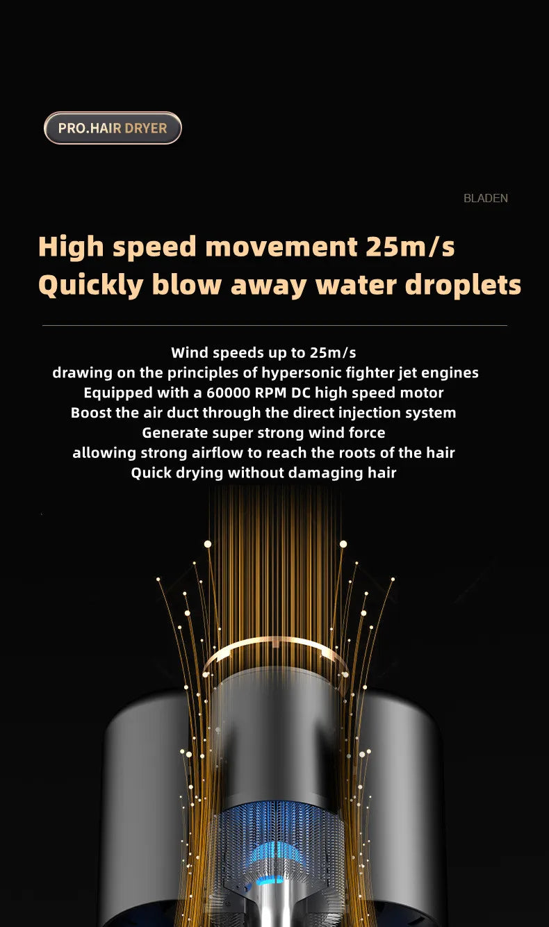 2400W high-speed ionic hair dryer in black with blue light technology for fast, salon-quality professional drying.