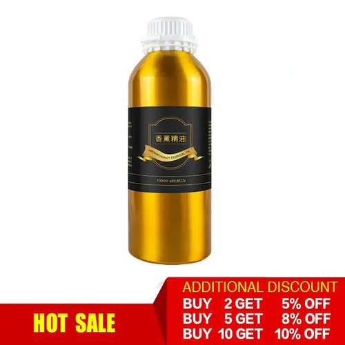 Lavender aromatherapy essential oil in 1000ml gold aluminum bottle for wellness and relaxation.