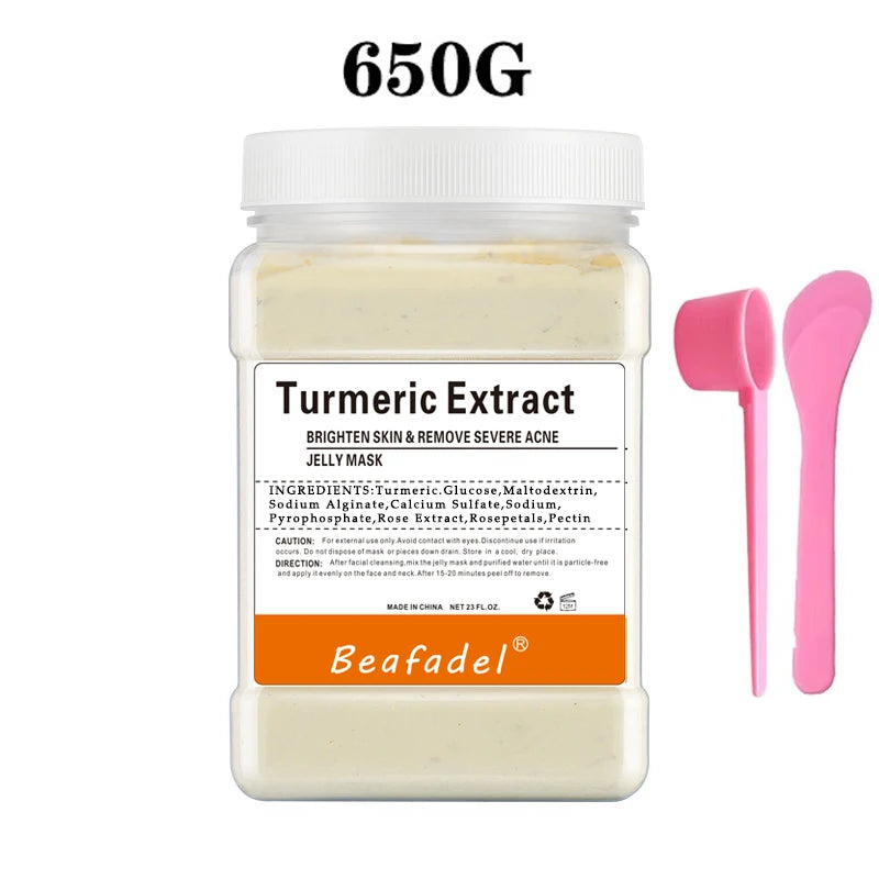 650g turmeric extract jelly mask powder jar with pink spatula applicators