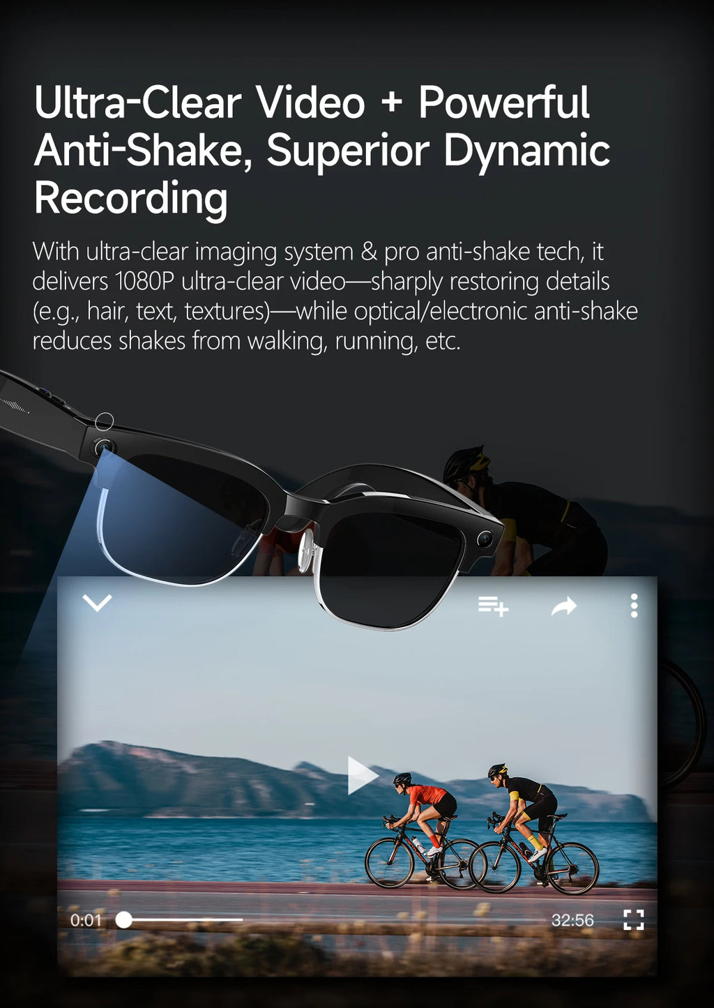 AI Smart Glasses with 8K Camera - Black Bluetooth Mixed Reality Headset Tidesmit