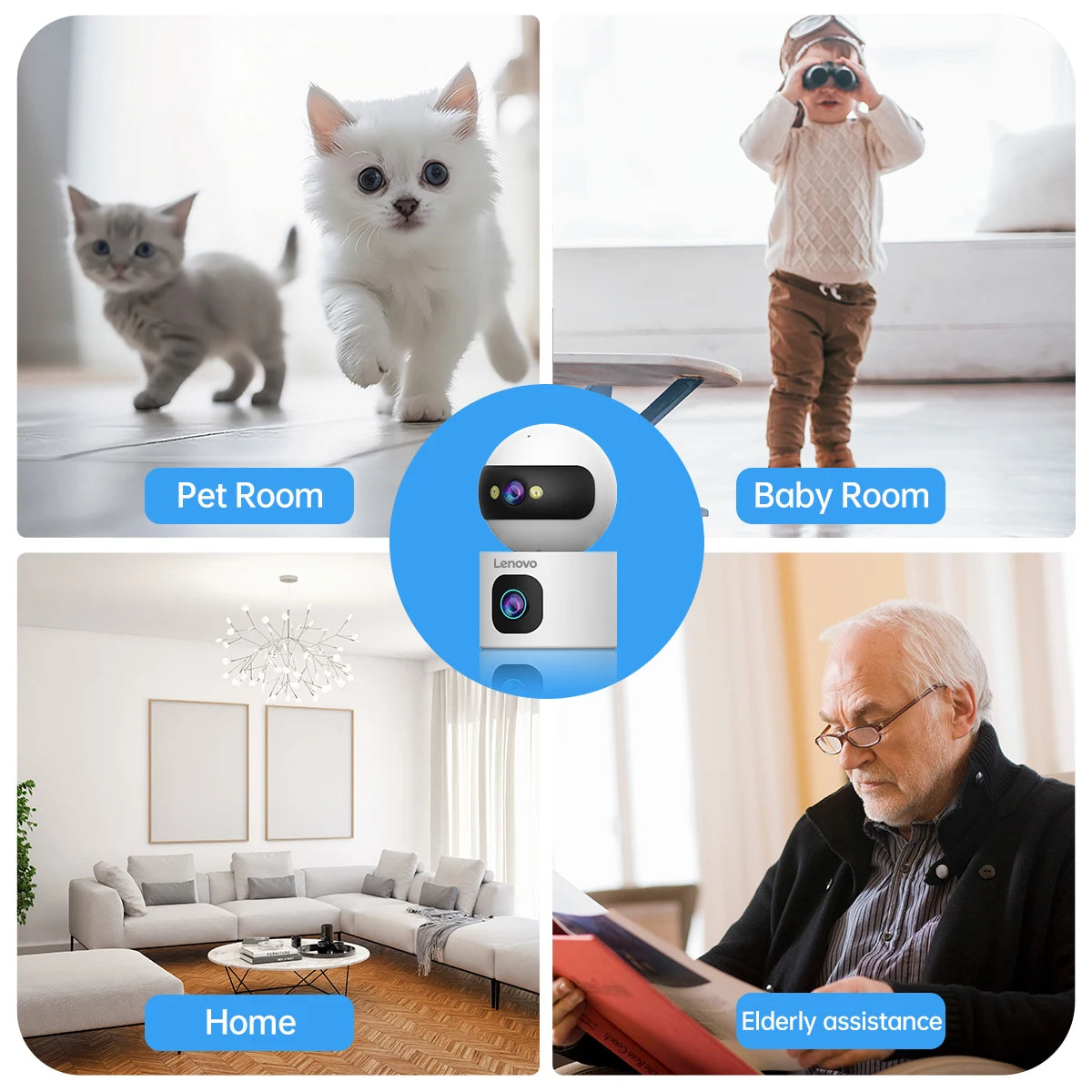 Lenovo 4K PTZ WiFi Camera Dual Lens Home Indoor CCTV Surveillance Camera Auto Tracking Security Protection Smart Baby Monitor