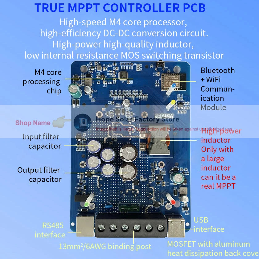 Smart MPPT Solar Charge Controller,30A 40A,12V 24V 36V 48V Auto,APP Remote (WiFi/Bluetooth) RS485,120V PV,LiFePO4 Lead Acid Gel