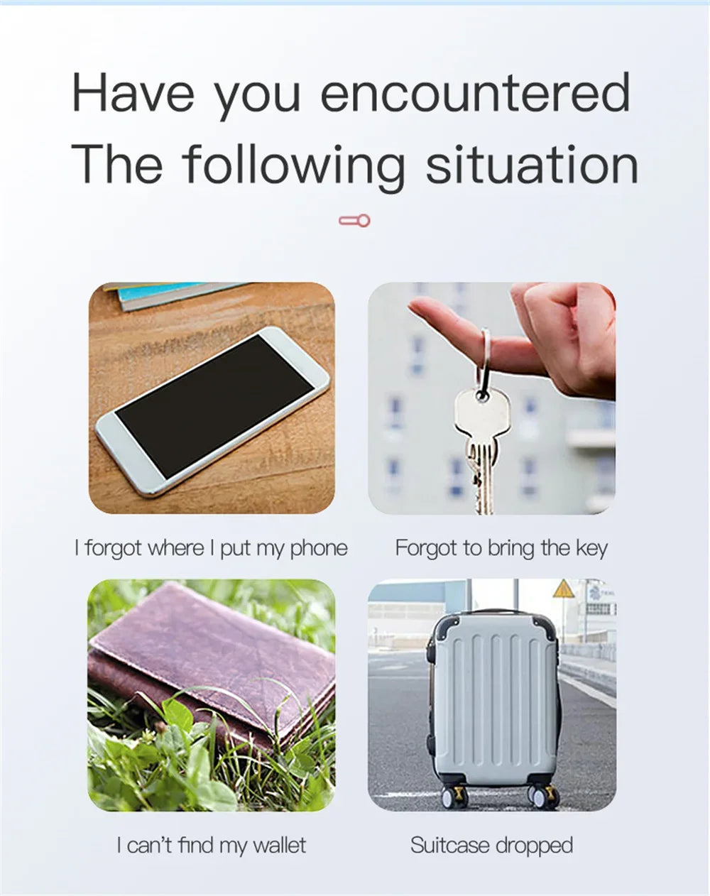 Mini Bluetooth GPS tracker for keys, pets, and luggage to prevent lost items and quickly locate valuables.