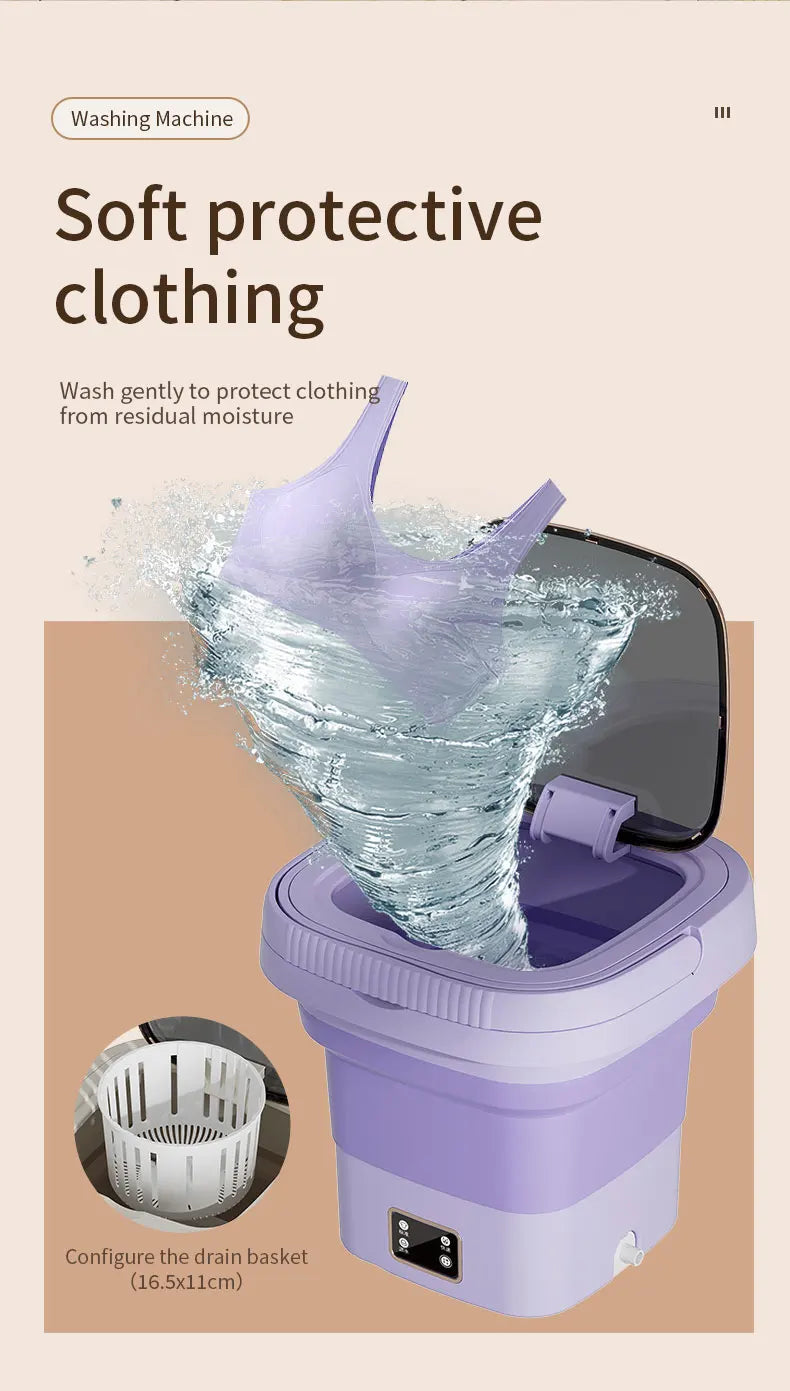 Tidesmit 9L foldable mini washing machine with LCD display and spin dryer for underwear and socks
