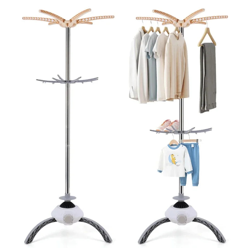Tidesmit 220V portable folding electric clothes dryer rack with timer feature showing side view and air vent design