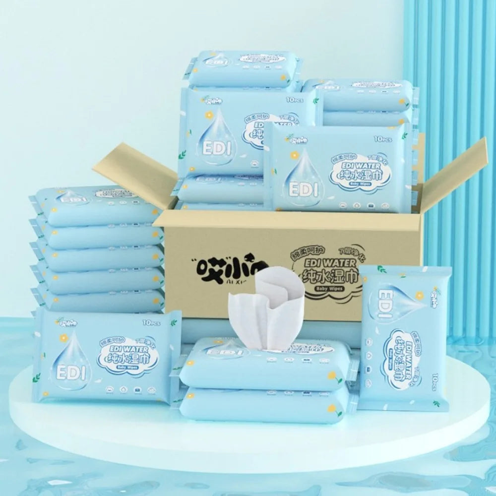 10Pcs/Pack Spunlace Nonwoven Fabric Baby Wipes EDI Pure Water Extractable Baby Care Tools Disposable Portable