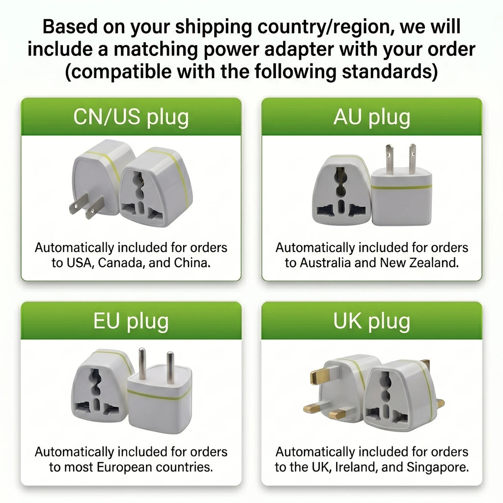 Electric pressure cooker power adapter set showing matching AU/CN/UK/EU/US plug options