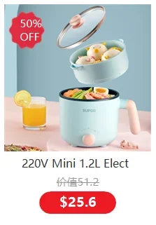 Light blue mini electric cooker with lidded pot and side handle