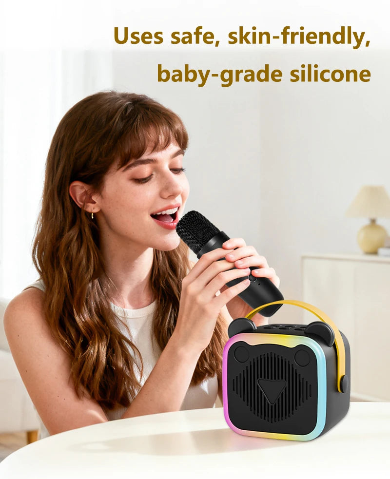 K10 Wireless Bluetooth Speaker With 2 Microphone RGB Light Outdoor Home Karaoke Voice Change Mini Speaker for Family Gifts