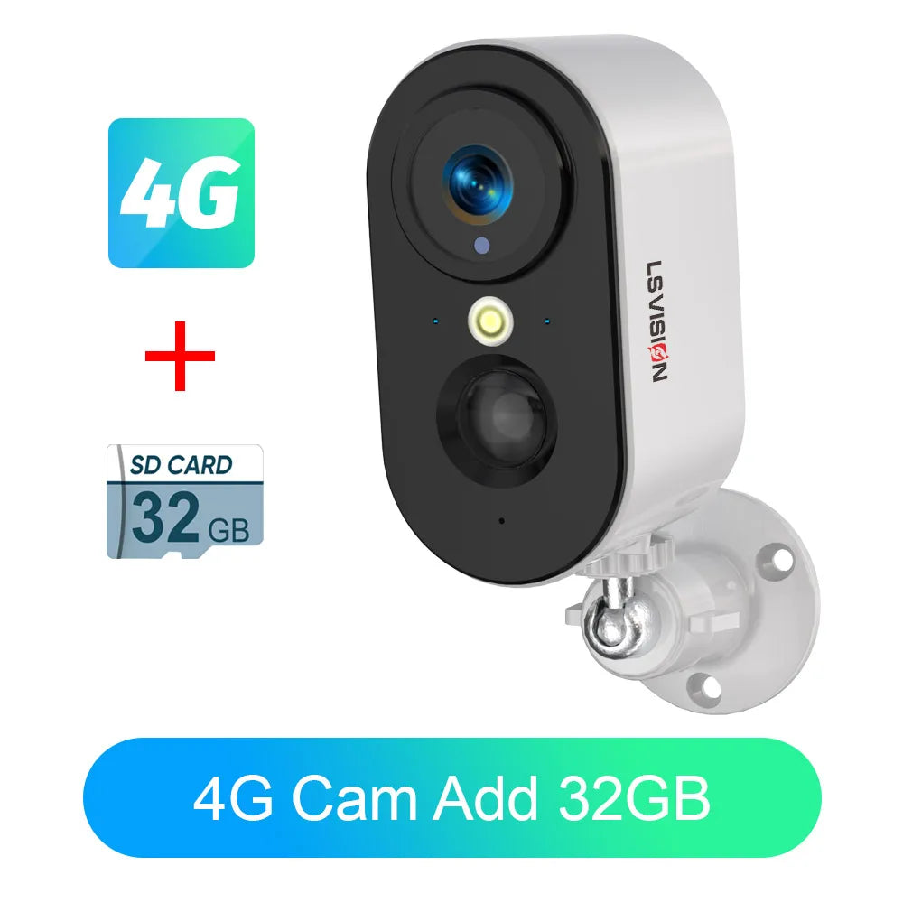 LS VISION 4G wireless PTZ battery security camera with white/black casing and wall mount