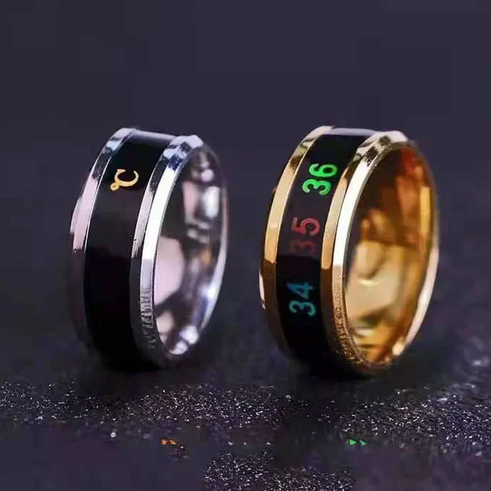 Size 6-13# Intelligent 38 Temperature Men Women Ring Stainless Steel Simple Creative Couple Mood Changing Number Finger