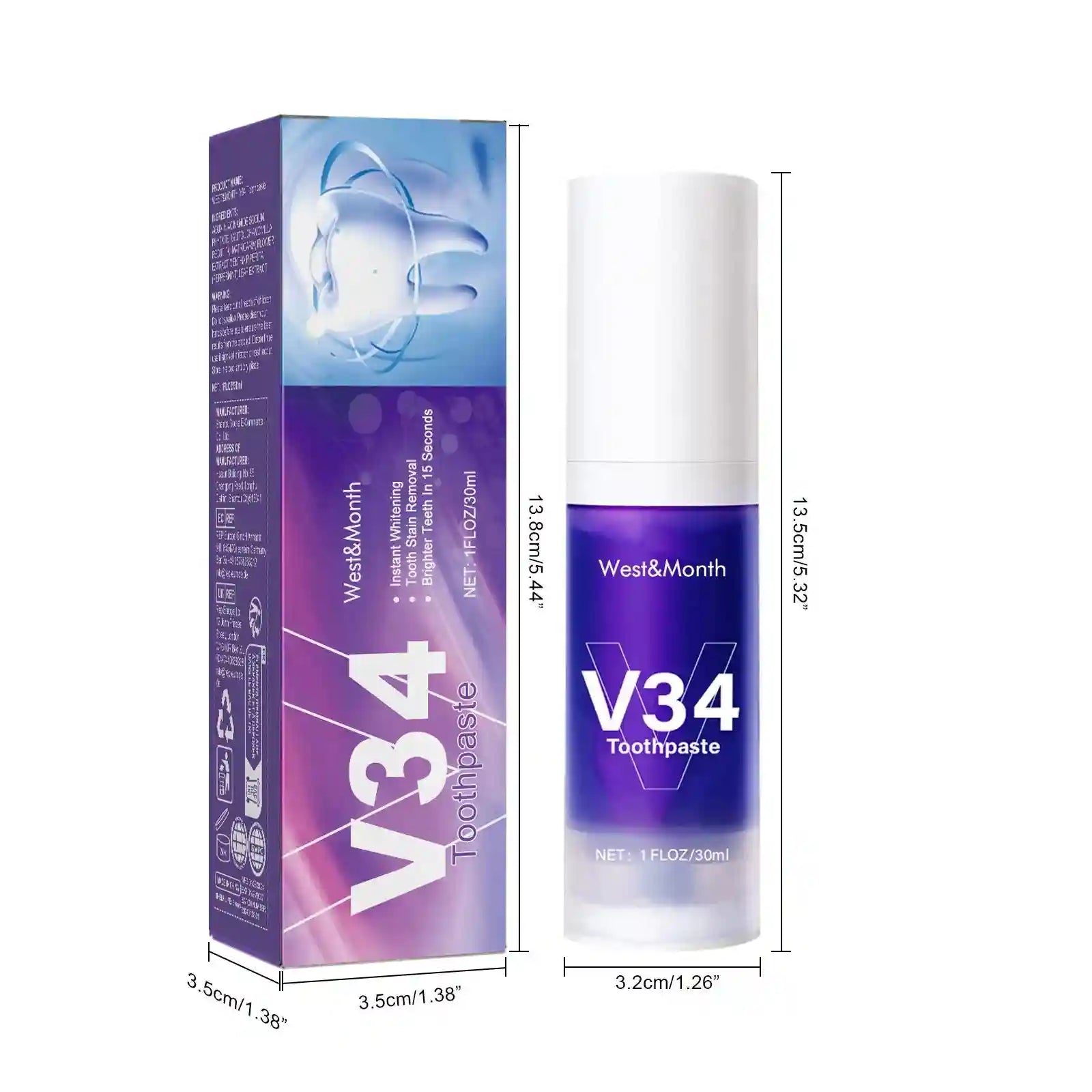 Tidesmit V34 Intensive Teeth Whitening Cleansing Mousse with gentle gum care and fresh breath pump dispenser.