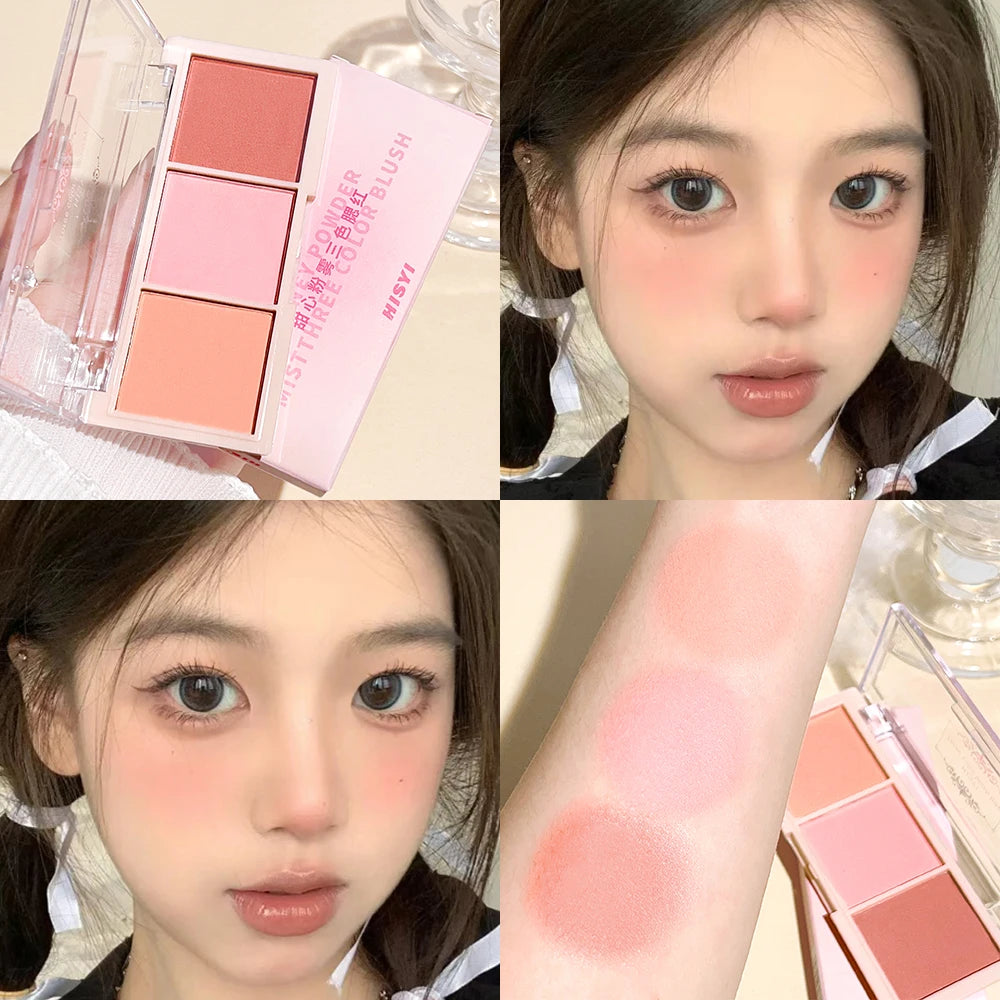 Tidesmit HISYI three-color matte blush texture close-up for natural clear makeup look