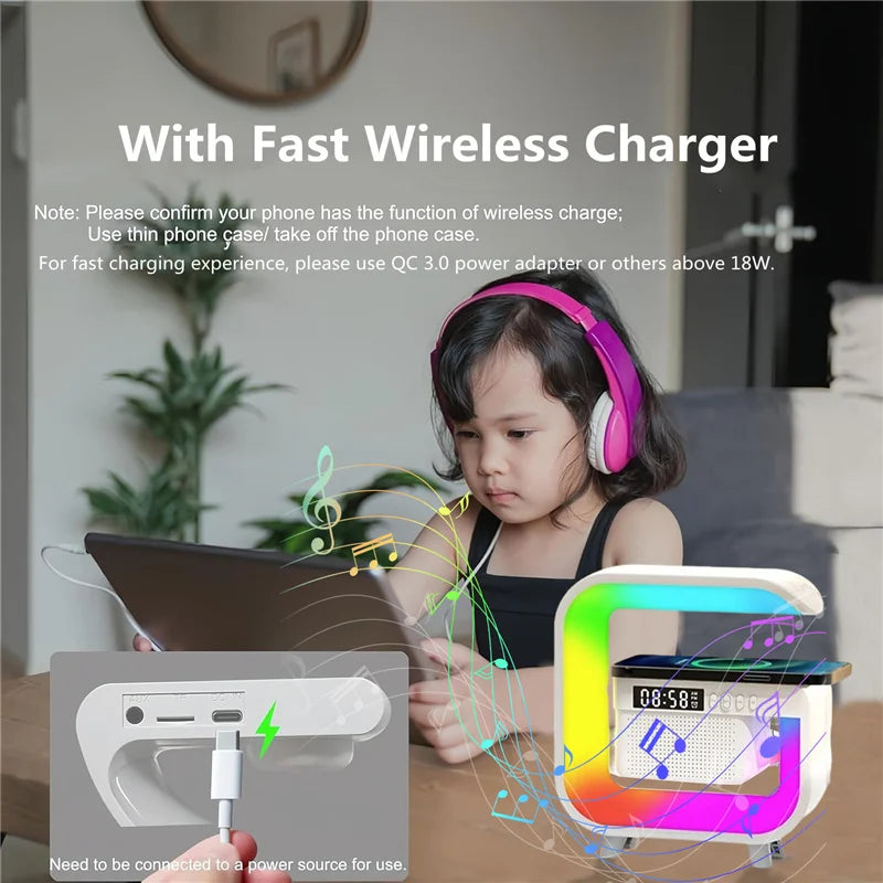 Wireless Charger Station with RGB Light and Portable Bluetooth Speaker Tidesmit