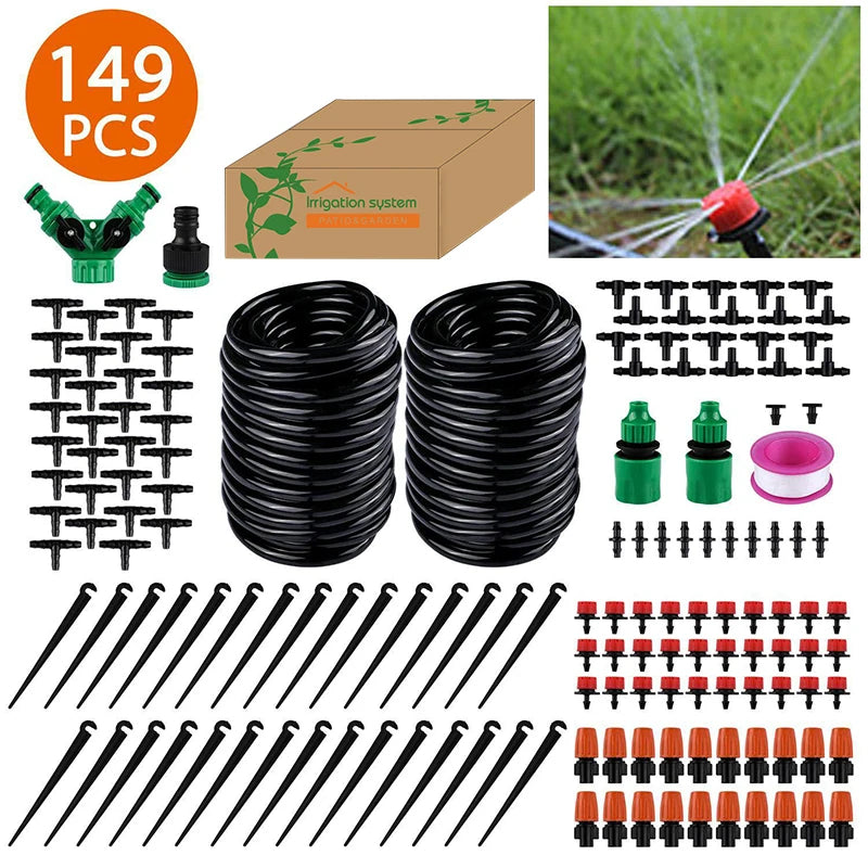 30M Garden Hose Set Adjustable Nozzle & Micro Drip Irrigation Automatic Watering System for Flowers DIY Portable Garden Supplies