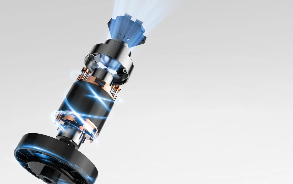 Internal motor diagram of MIJIA H501SE high-speed hair dryer showing 110,000 RPM performance and powerful airflow.