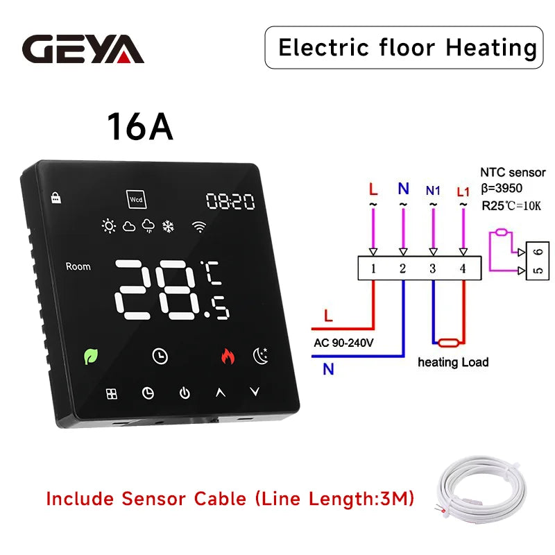 GEYA Tuya Smart WiFi Electric Floor Heating Thermostat With Linkage Water Floor Heating Gas Boiler Wall-mounted Stove Thermostat