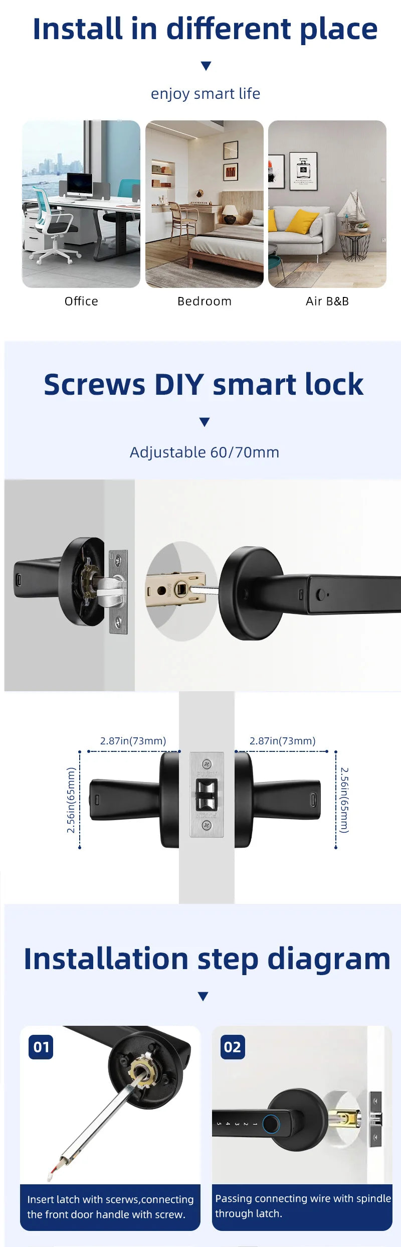 M5 Tuya BLE Fingerprint Door Lock Digital Electronic Lock with Password/Key/IC Card/ Smartlife/ Tuya APP Unlock