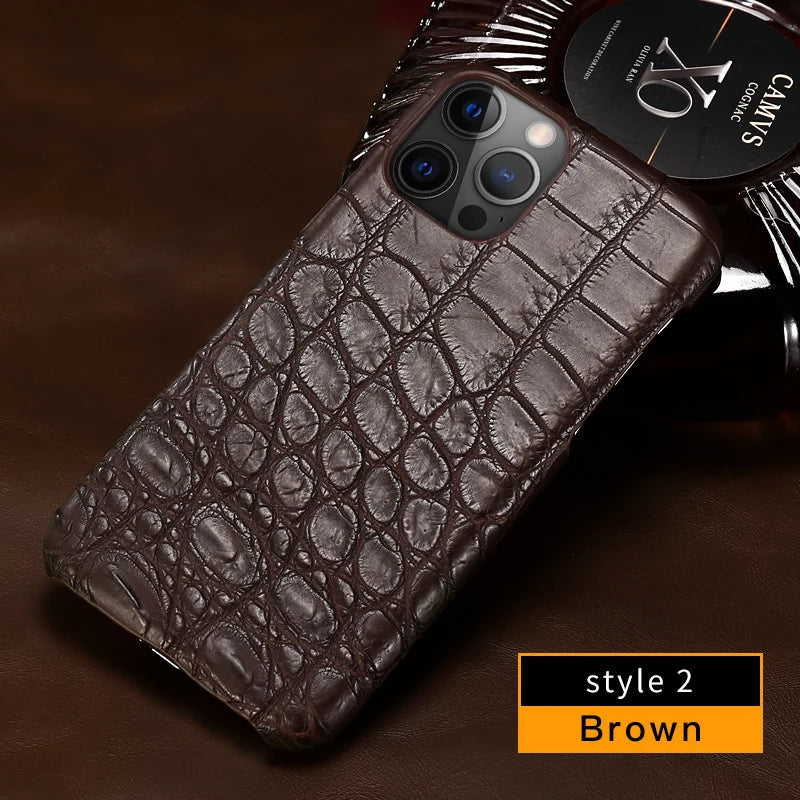 Crocodile Leather iPhone 17 Pro Case – Slim Shock-Absorbing Cover brown 2 Tidesmit