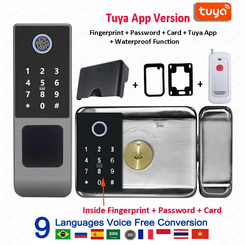 Tuya WiFi Double Side Fingerprint Door Lock IP66 Waterproof Passcode RFID Card Remote App Smart Lock For Outdoor Courtyard Gate