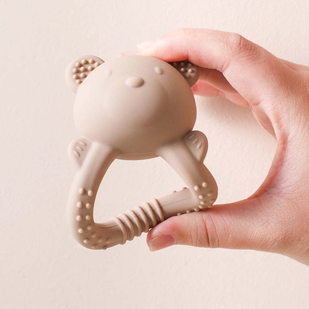 Baby Silicone Teether Bear Hand Bell Food Grade Teether Toys Rattle Baby 0-12 Months Silicone Sensory Toys Silicone Teething Toy