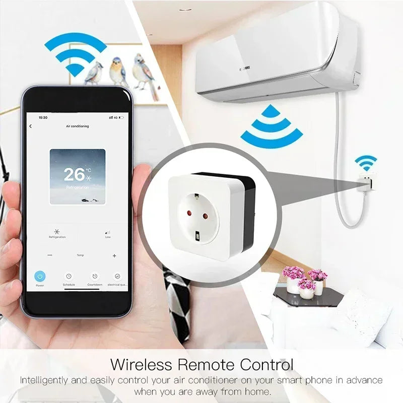 Tuya Smart Life WiFi Air Conditioner Plug Socket 16A UK US DE Outlet IR Remote Controller Alexa Google