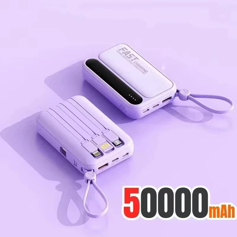 Portable Power Bank with Built-in Cables - Fast Charging 50000mAh Purple 50000mah Tidesmit