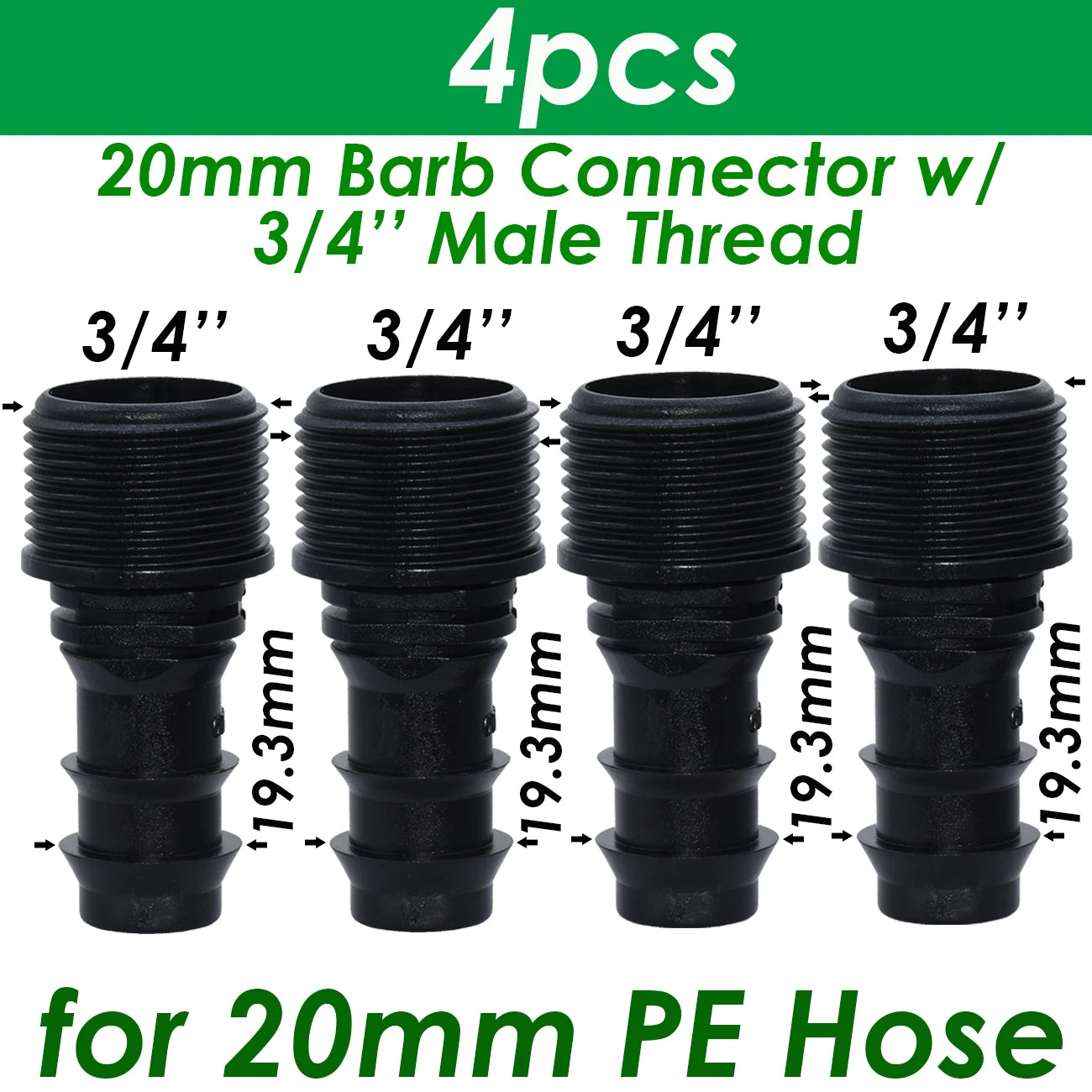 1/2" 3/4" Male Female Thread Connector To Barb 16mm 20mm 25mm PE Hose Adapter Tee Elbow Garden Irrigation Drip Watering System