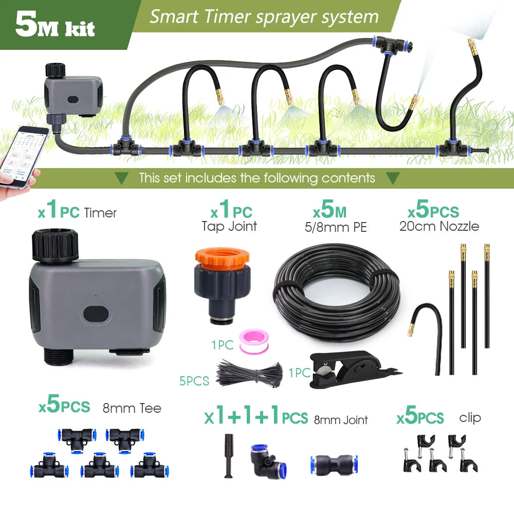Tuya Smart Wifi Irrigation Timer Sprayer Watering Kit for Garden Lawn Plants Timing Misting Cooling System Quick Connect Fogging